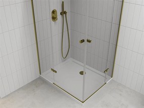 Mexen Roma Duo, sprchový kút 100 (dvere) x 90 (dvere) cm, 6mm číre sklo, zlatý profil + slim sprchová vanička 5cm biela + zlatý sifón, 854-100-090-50-02-4010G