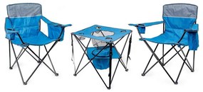 Skladací kempingový stôl + 2x stolička modrá