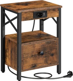 Noční stolek Vasagle Zrava 38 cm s nabíjecí stanicí hnědý/černý