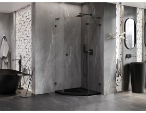 Mexen Lunar, L sklopný päťuholníkový sprchový kút pravý 100 x 100 cm, 8mm číre sklo, čierny profil, 831L-100P-100L-70-00-P