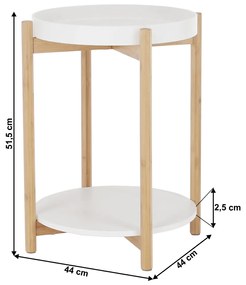 Príručný stolík s odnímateľnou táckou Kabra - biela / prírodná