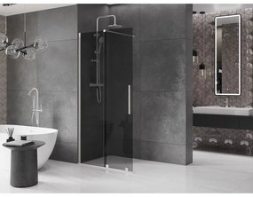 Mexen Velar, sprchová zástena s posuvnými dverami Walk-in 90 x 200 cm, 8mm šedé sklo, brúsená oceľ, 871-090-000-43-97