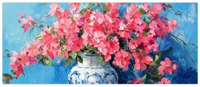 Obraz - Váza ružových kvetov (120x50 cm)