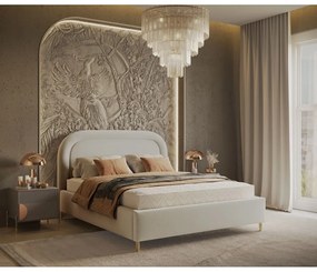 Krémová čalúnená dvojlôžková posteľ s úložným priestorom s roštom 180x200 cm Mija – Maison de Rêve
