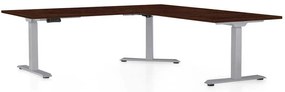 Výškovo nastaviteľný stôl OfficeTech Angle, 180 x 200 cm, sivá podnož, wenge