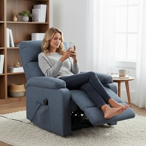 TV kreslo ALVI s elektrickým polohovaním — látka, sivá, nosnosť 130 kg