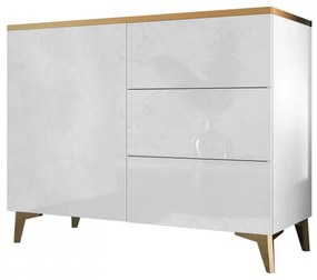 Komoda Opuncia 1D3S (biela + biela lesklá + zlatá). Vlastná spoľahlivá doprava až k Vám domov. 1122776