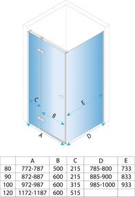 Štvorcový sprchový kút REA ATLAS PRAVÝ 90/dvere x 90/zástena cm, zlatá kartáčovaná/transparent - bez vaničky