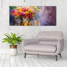 Obraz - Bicykel s kvetmi (120x50 cm)