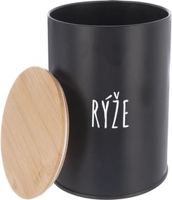 Orion Dóza na potraviny, plechová, čierna, s bambusovým vekom, 1,3l, RYŽA