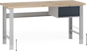 Výškovo nastaviteľný dielenský stôl G7, buková škárovka, 1700 x 685 x 840-1040 mm, 1x kontajner, 1 zásuvka, grafit