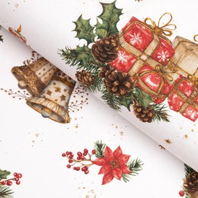 Biante Vianočné bavlnené prestieranie na stôl Sandra SA-515 Vianočné hviezdy a ozdoby na bielom 35x45 cm