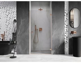 Mexen Lunar-B, Otočné pravé sprchové dvere 75 cm, 8mm číre sklo, medený matný profil, 832-075-000-65-00-P