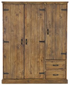 Veľká rustikálna patinovaná šatníková skriňa s 3 dverami a 2 zásuvkami 155x60x190 cm