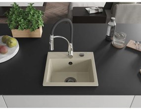 Mexen Milo, 1-komorový granitový drez 435x410x171 mm a drezová batéria Aster, béžová, 6505-69-73450-07-B