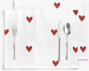 Goldea prestieranie na stôl 100% bavlnené plátno - červené srdiečka na bielom - sada 2ks 30 x 40 cm