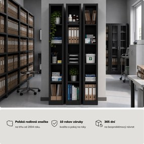 Úzky kovový archivačný regál na dokumenty čierny, 250x1850x600 mm: TIM