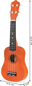 ECOTOYS detské drevené ukulele 4 nylonové struny, 12 pražcov, pre 3+ rokov