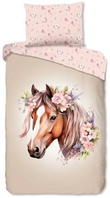 Ružové/hnedé bavlnené detské obliečky na jednolôžko 140x200 cm Avera – Good Morning