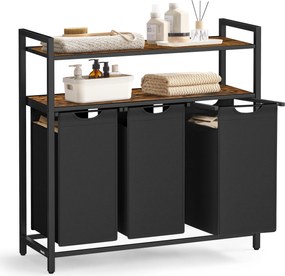 Kôš na prádlo s triedičom, 3 vysúvateľné a vyberateľné tašky, 3 × 40 L, hnedý a čierny