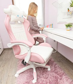Detská herná stolička s podnožkou a masážnou opierkou - ružová