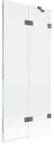 Mexen Lunar, 2-krídlová vaňová zástena pravá 80 x 150 cm, číre sklo, grafitová, 897-080-100-95-00-P