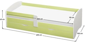 Jednolôžková posteľ 90 cm Carecen (zelená + biela) (s roštom) (s úl. priestorom). Vlastná spoľahlivá doprava až k Vám domov. 1116286