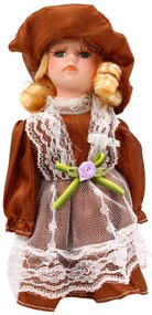 Dini Porcelánová bábika 20 cm, šaty svetlohnedé