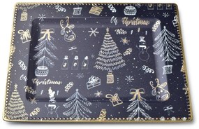 Dekorativní servírovací tác BLANCHE FESTIVE I 31,5 cm modrý s vánočním motivem