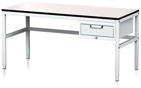 Nastaviteľný dielenský stôl MECHANIC II, 1 zásuvkový box na náradie, 1600x700x745-985 mm, sivá/sivá