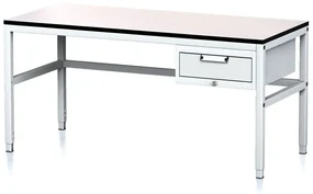 Alfa 3 Nastaviteľný dielenský stôl MECHANIC II, 1 zásuvkový box na náradie, 1600x700x745-985 mm, sivá/sivá
