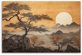 Gario Obraz na plátne Japonská horská krajina a stromy Rozmery: 100 x 70 cm