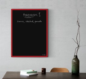 Toptabule.sk  Čierna magnetická tabuľa v červenom drevenom ráme 120x90 cm