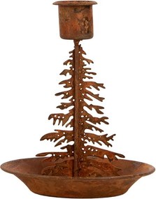 Hrdzavý rustikálny svietnik na úzku sviečku stromček Tree Rust - Ø 11*13 cm
