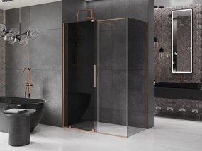Mexen Velar, sprchový kút s posuvnými dverami 140 x 85 cm, 8mm šedé sklo, medená matná, 871-140-085-41-65