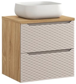 Závesná skrinka Ocean Nika s doskou a umývadlom 60 cm béžová/dub olejovaný