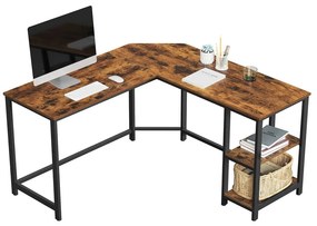 Rohový kancelársky stôl s dvoma policami, industriálny štýl