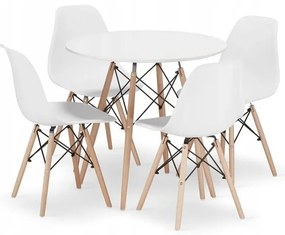 Jedálenská zostava TODI 80cm okrúhly stolový set biely + 4 stoličky OSAKA biele