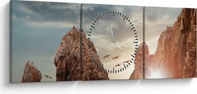Obraz - Západ slnka nad útesmi (s hodinami) (90x30 cm)
