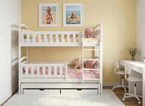 Detská poschodová posteľ z masívu BOHDANA s prístelkou a šuplíky - 200x90 cm - BIELA