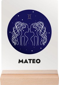 ČistéDrevo Vaše znamenie s menom na akrylovom skle - svetlý stojan Zvolte znamení zvěrokruhu: Blíženci