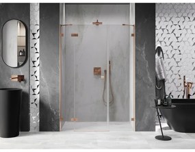 Mexen Lunar, ľavé otočné sprchové dvere 130 cm, 8mm číre sklo, medený matný profil, 834S-130-050-65-00-L