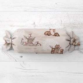 Biante Detský vankúš valec bonbon Sandra SA-698 Hnedé lesné zvieratká na béžovom 15x40 cm