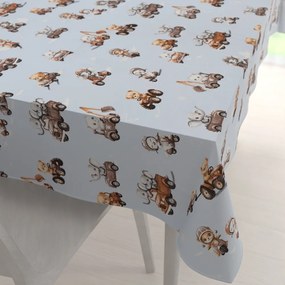 Biante Detský bavlnený obdĺžnikový obrus Sandra SA-629 Zvieratká v autách na modrom 50x100 cm