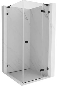 Mexen Lunar, L pravý výklopný sprchový kút 80 x 80 cm, 8mm číre sklo, čierny profil, 834L-080-080-70-00-P