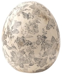 Dekorácia vintage vajcia so šedými kvetmi Mell French L - Ø 14*16 cm