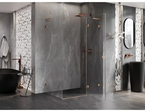 Mexen Lunar, L pravostranný výklopný sprchový kút 95 x 90 cm, 8mm číre sklo, profil medená matná, 834L-095-090-65-00-P