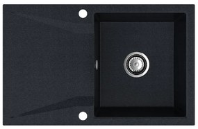 Sink Quality Obsidian, kuchynský granitový drez 790x500x210 mm + chrómový sifón, čierna škvrnitá-Brocade, SKQ-OBS.B.1KDO.X