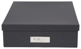 Tmavosivý úložný box s menovkou na dokumenty Bigso Box of Sweden Oskar, veľkosť A4