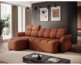 Terakotová zamatová rozkladacia/s úložným priestorom rohová pohovka (ľavý roh/s leňoškou) Beneth – ELTAP